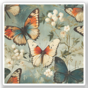 Farbige Vintage Schmetterlinge und Blume (5) Aufkleber