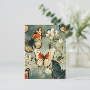 Farbige Vintage Schmetterlinge und Blume (5) Postkarte