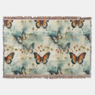 Farbige Vintage Schmetterlinge und Blume (7) Decke