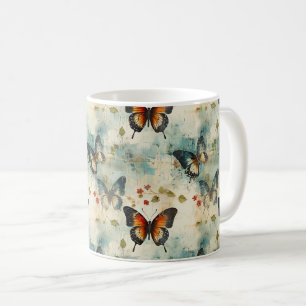 Farbige Vintage Schmetterlinge und Blume (7) Kaffeetasse