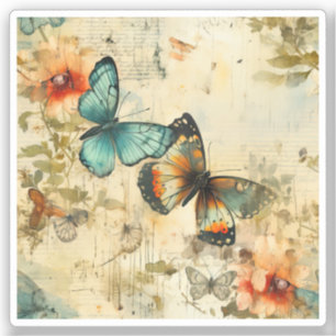 Farbige Vintage Schmetterlinge und Blume (8) Aufkleber