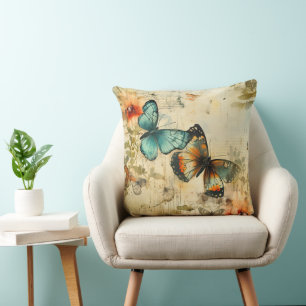 Farbige Vintage Schmetterlinge und Blume (8) Kissen
