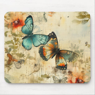 Farbige Vintage Schmetterlinge und Blume (8) Mousepad