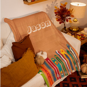 Farbige Vintage-Skier Personalisiert Fleecedecke