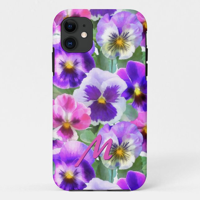 Farbige Violetten Blume Monogramm Case-Mate iPhone Hülle (Rückseite)