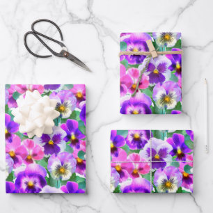 Farbige Violetten Pansy Blume Muster   Geschenkpapier Set