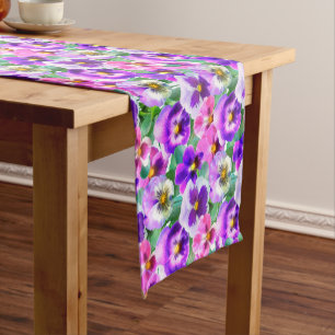 Farbige Violetten Pansy Blume Muster Kurzer Tischläufer