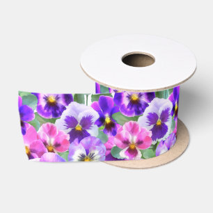 Farbige Violetten Pansy Blume Muster Satinband