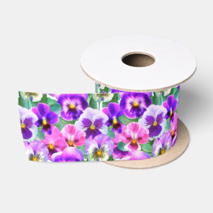 Farbige Violetten Pansy Blume Muster Satinband