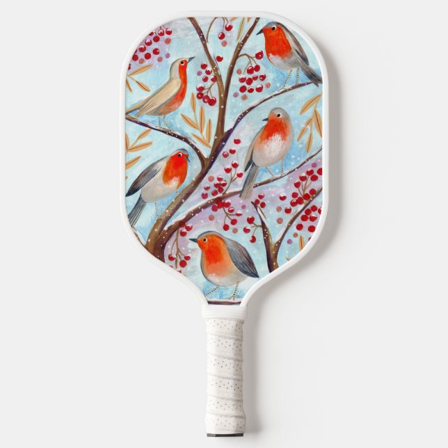 Farbige Vögel abstraktes Muster Pickleball Schläger (Vorderseite)