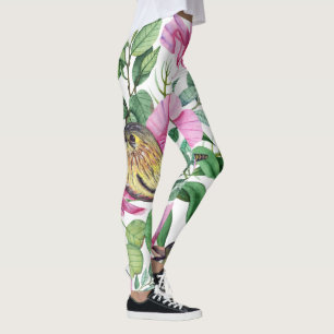 Farbige Vögel Blumenmuster Leggings Frauen