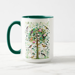 Farbige Vögel in einem blühenden Baum Tasse