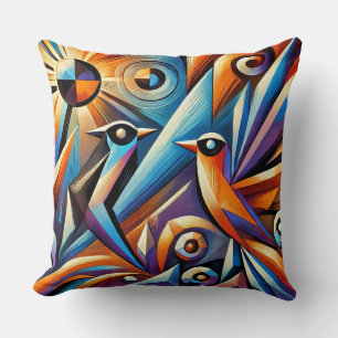 Farbige Vögel in einem lebendigen geometrischen St Kissen