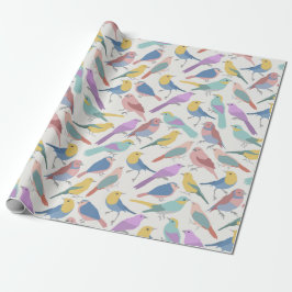 Farbige Vögel mit weißer Rückenlehne, Babydusche Geschenkpapier
