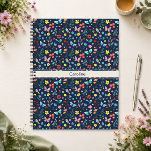 Farbige Vögel Schmetterlinge Floral Navy Notizbuch