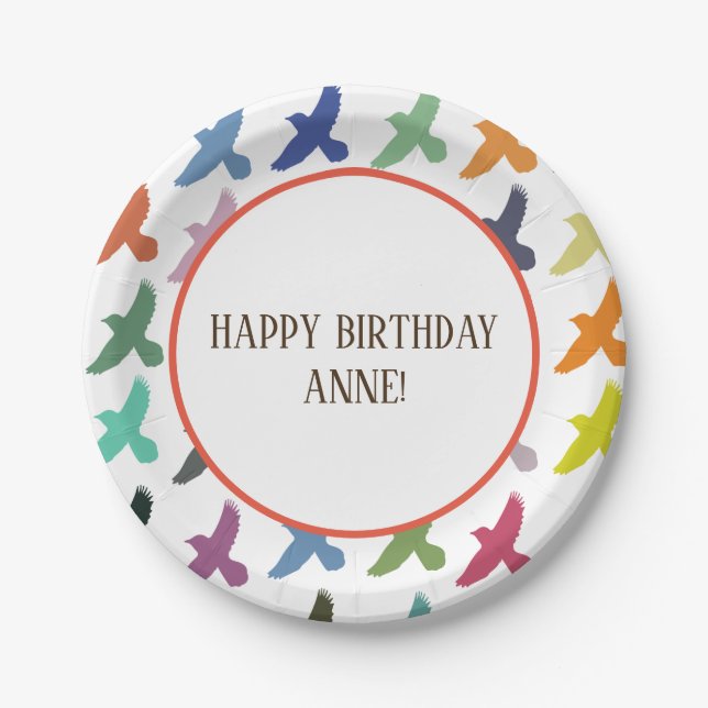 Farbige Vögel, Teller aus Papier (Vorderseite)