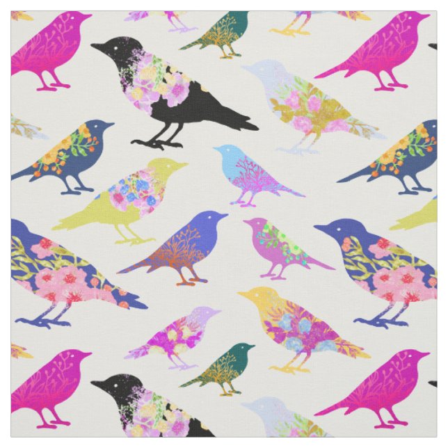 Farbige Vogelarten Blume Bouquet Chic Floral Muste Stoff (Muster)