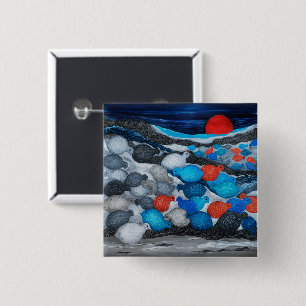 Farbige Vogelschar Roter Mond Kunst Button