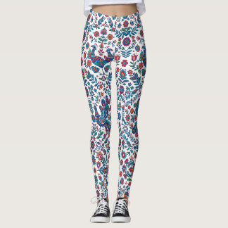 Farbige Volkskunst Blumenvogel-Muster Leggings