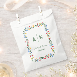 Farbige Volkskunst-Wildblumen-Monogramm-Hochzeit Geschenktütchen