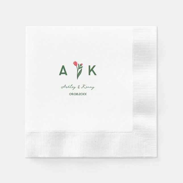 Farbige Volkskunst-Wildblumen-Monogramm-Hochzeit Serviette (Vorderseite)