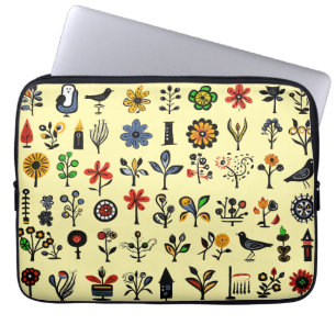 Farbige volkstümliche Blumen und Vögel Laptopschutzhülle
