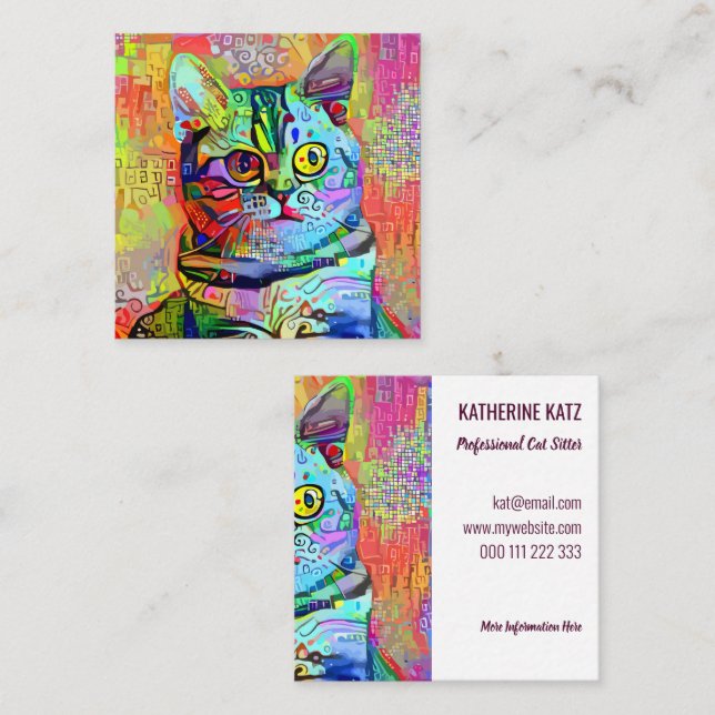 Farbige Vorlage für Niedliche Katzen  Quadratische Visitenkarte (Vorne/Hinten)