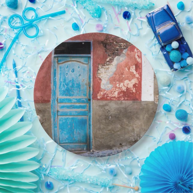 Farbige Wand mit blauer Tür Pappteller (Party)