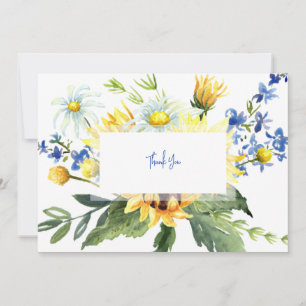 Farbige Wasserfarbe Blau & Gelb Blüte Vielen Dank Dankeskarte