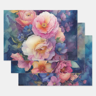 Farbige Wasserfarbe Blumen Geschenkverpackungspapi Geschenkpapier Set