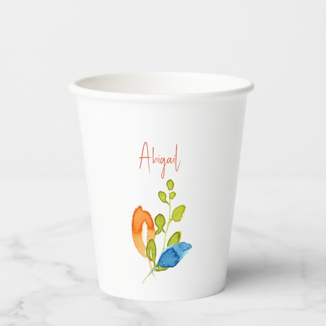 Farbige Wasserfarbe Botanische Personalisierte Dus Pappbecher (Vorderseite)