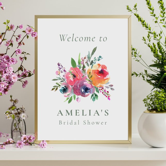 Farbige Wasserfarbe Florale Hochzeitsdusche Willko Poster (Von Creator hochgeladen)