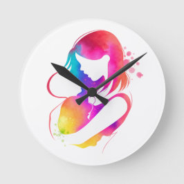 Farbige Wasserfarbe-Mutter-und-Baby-Wanduhr Runde Wanduhr