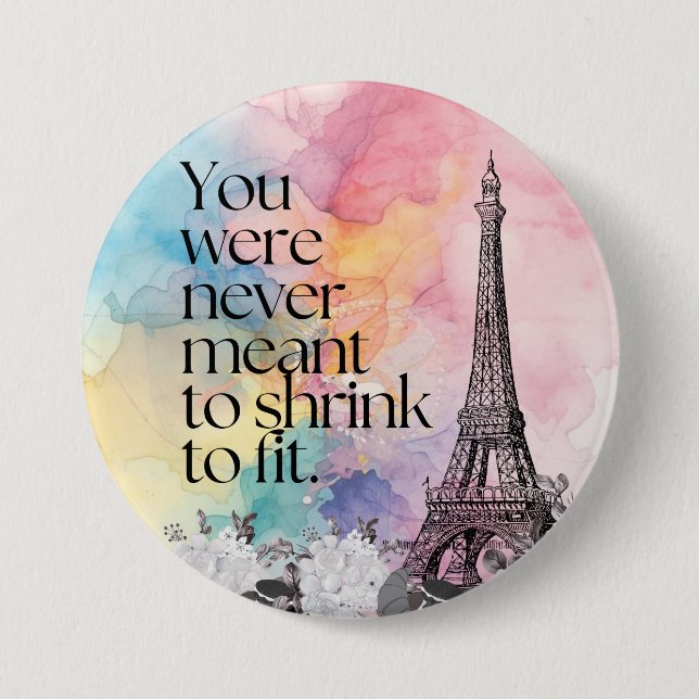 Farbige Wasserfarbe Paris Eiffelturm Zitat Kunst Button (Vorderseite)