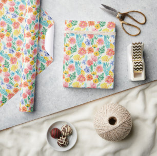 Farbige Wasserfarbe Pastell Blumen Geschenkpapier