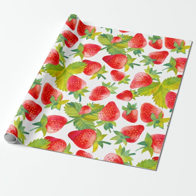 Farbige Wasserfarbe Rote Erdbeeren  Geschenkpapier (Ungerollt)