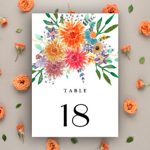Farbige Wasserfarben-Blumenhochzeit Tischnummer