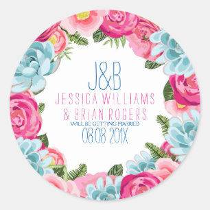Farbige Wasserfarben Blumenrahmen Runder Aufkleber