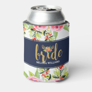 Farbige Wasserfarben Bouquet Gold Bridge Text Dosenkühler
