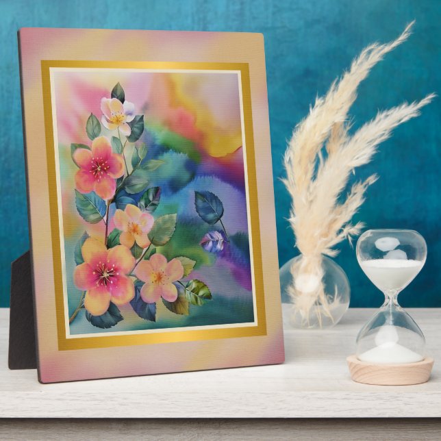 Farbige Wasserfarben-Frühlingszweig mit Blumen  Fotoplatte (Seite)
