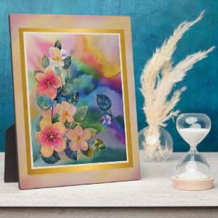 Farbige Wasserfarben-Frühlingszweig mit Blumen Fotoplatte