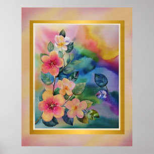 Farbige Wasserfarben-Frühlingszweig mit Blumen  Poster