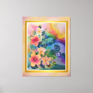Farbige Wasserfarben-Frühlingszweige mit Blumen  Leinwanddruck