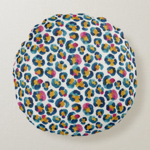 Farbige Wasserfarben-Leoparden-Druck Muster Rundes Kissen