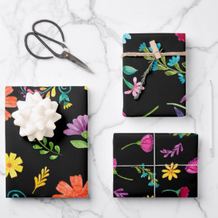 Farbige Wasserfarben-Mexikanische-Fiesta-Blumen Geschenkpapier Set