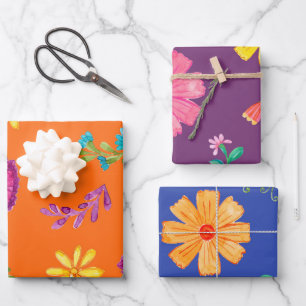 Farbige Wasserfarben-Mexikanische Fiesta-Blumen Geschenkpapier Set