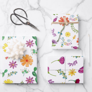 Farbige Wasserfarben-Mexikanische-Fiesta-Blumen Geschenkpapier Set