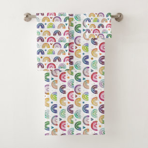 Farbige Wasserfarben Rainbows Herz & Sternmuster Badhandtuch Set