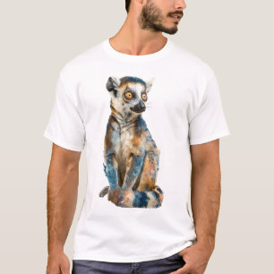 Farbige Wasserfarben-Ringelschwanzmaki-Illustratio T-Shirt