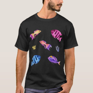 Farbige Wasserfarben-Tropenfische und Korallen T-Shirt